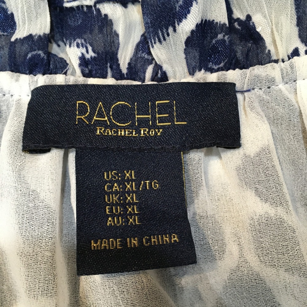 Rachel Roy Damask Blouse Womens XL Navy Blue Boho Resort Lightweight Office Work - Picture 8 of 11